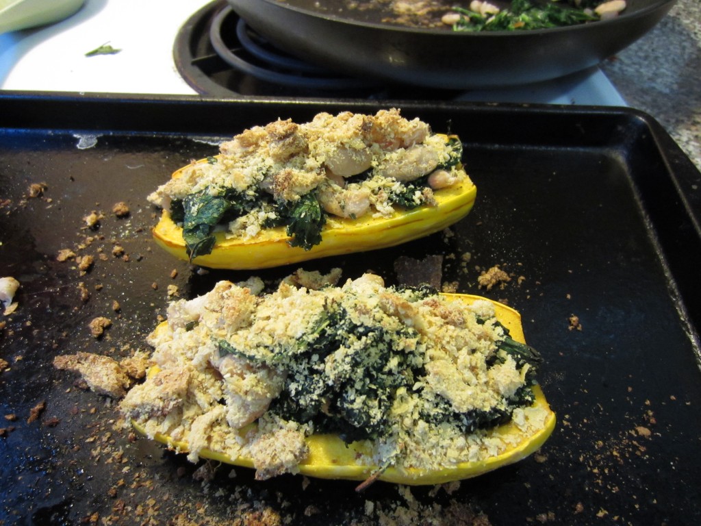White Bean and Kale Stuffed Delicata Squash