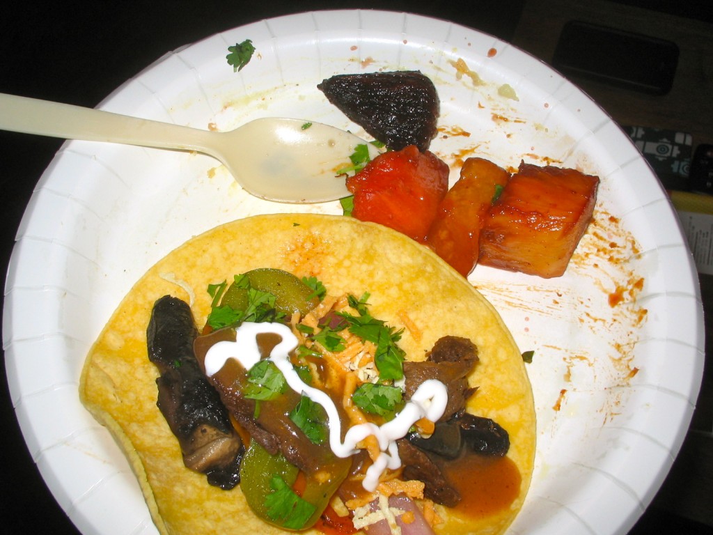 fajitas and fruit kabob