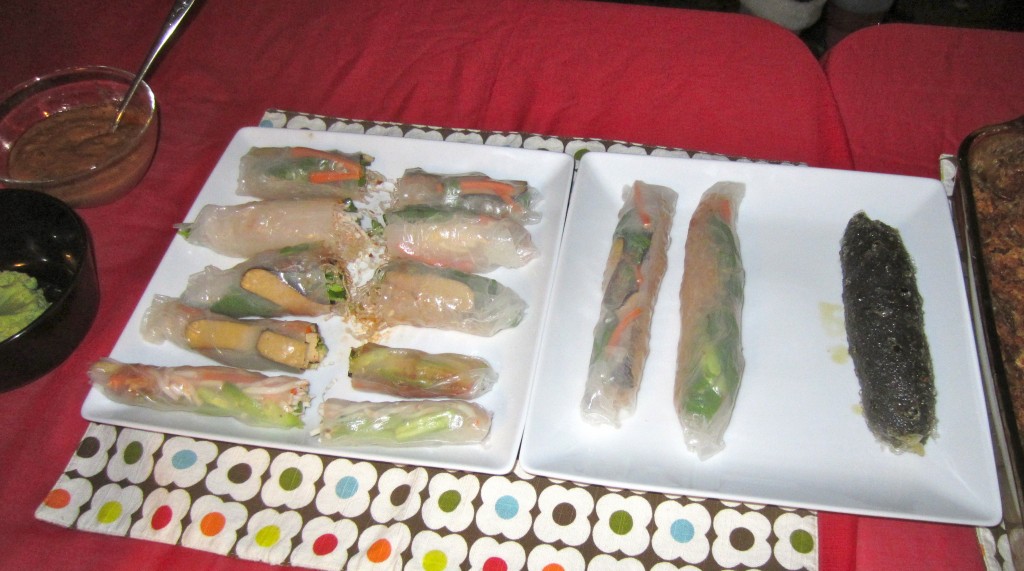 rice paper rolls and peanut sauce