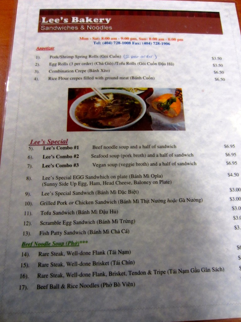 lees bakery menu